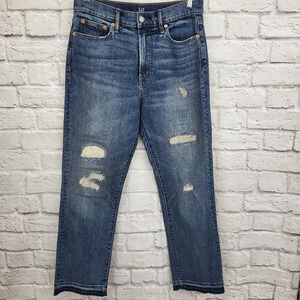 GAP Denim Distressed High Rise Straight Jeans Sz 29R
